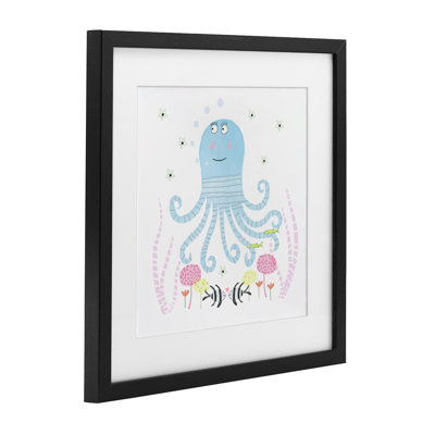 Baby Octopus & Flowers Framed Print Under Glass, design by Carla Daly