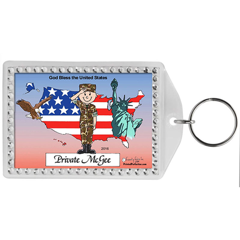 Personalized Friendly Folks US Army - Male Rhinestone Bordered Key Chain, Yes