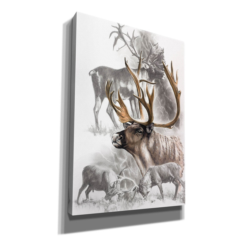 «Caribou» par Barbara Keith, art mural sur toile, H 26 po x l 18 po x P 0,75 po
