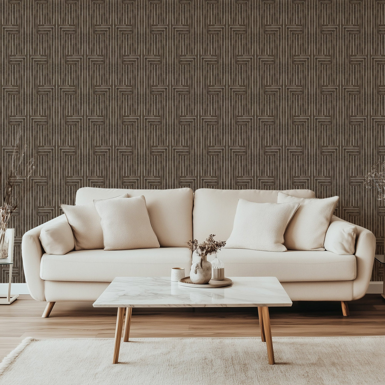 Organic Self-Adhesive Wallpaper Roll, Sepia, Paper, Non-pasted