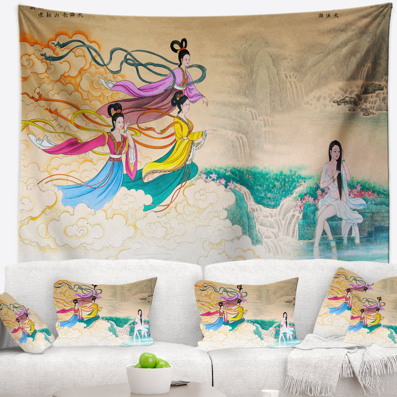 Tapisserie abstraite classique de peinture chinoise, H 68 po x l 80 po