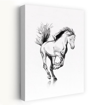 Croquis de cheval au galop, impression d'art mural contemporain élégant représentant un cheval