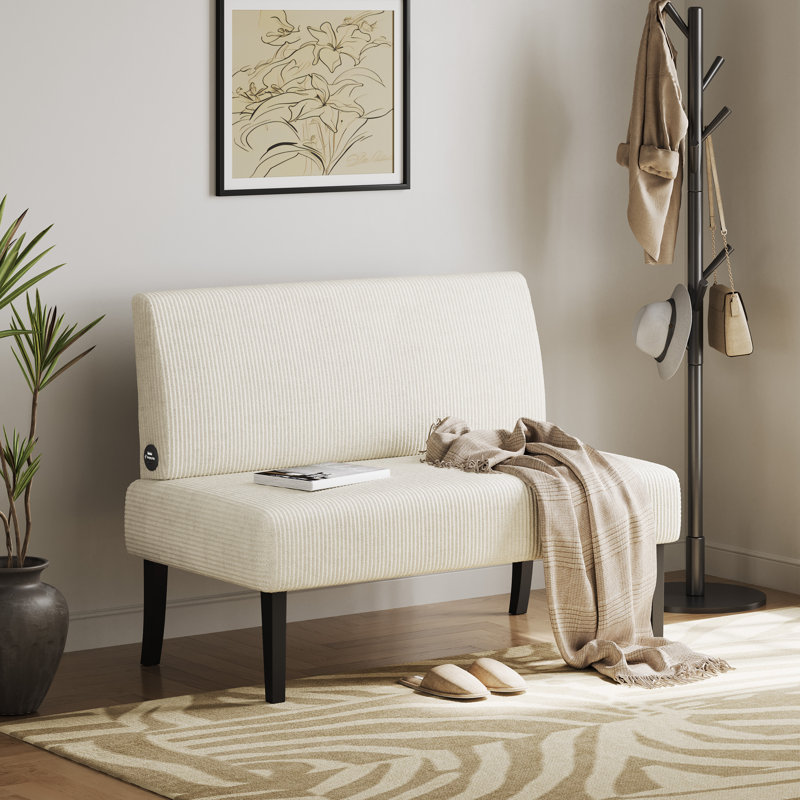 39" Corduroy 2-Seat Armless Loveseat, Upholstered Bench with USB Ports, Beige, Beige