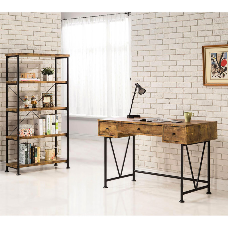 Bibliothèque antique à 4 étagères couleur muscade et noir, idéale pour un décor rustique, un bureau ou un salon. Cette bibliothèque noire combine des éléments industriels pour un charme indéniable.