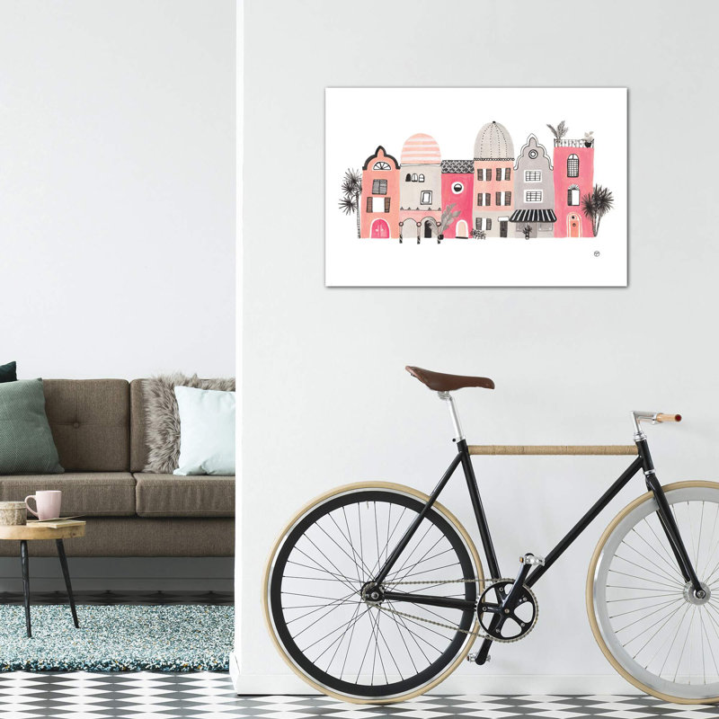 « row of houses », art, H 26 po x l 40 po x 1,5 po, Toile tendue