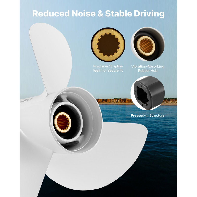 Outboard Propeller, Upgrade OEM 15 Spline Tooth Aluminum Outboard Boat Propeller Fit Yamaha Engines 60-130 HP, 4-1/4" Gearcase, 3-Blade, RH (Right Hand Rotation), OEM Parts No. 6E5-45947-00-EL