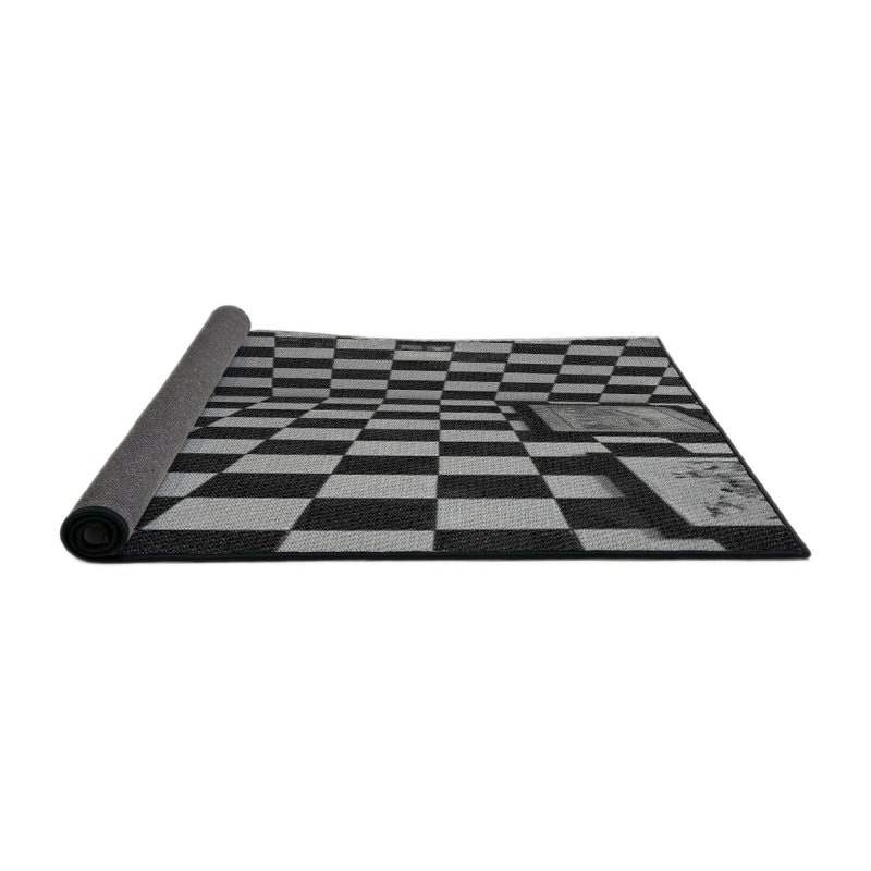 Tapis noir/gris à motifs, Rond 4 pi