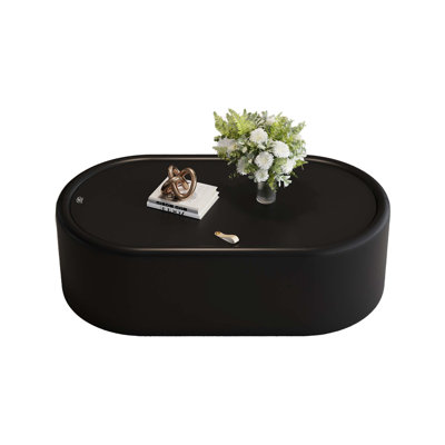 Oval Hidden Storage Coffee Table with Tempered Glass Top and Premium Leather Upholstery