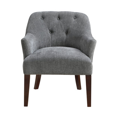 Back Chair In Gray, Foam Seat And Plywood Construction Accent Solid Wood Legs