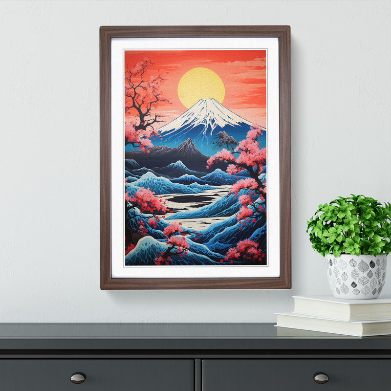 Mount Fuji Symbolism - Framed Print, 46cm H x 34cm W x 2cm D, Walnut 