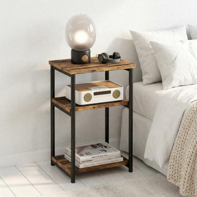 Table de bout mince à 3 niveaux avec tablettes de rangement - Canapé étroit en bois rustique pour petits espaces - Table de chevet haute pour salon, chambre à coucher, bureau - Assemblage facile - brun