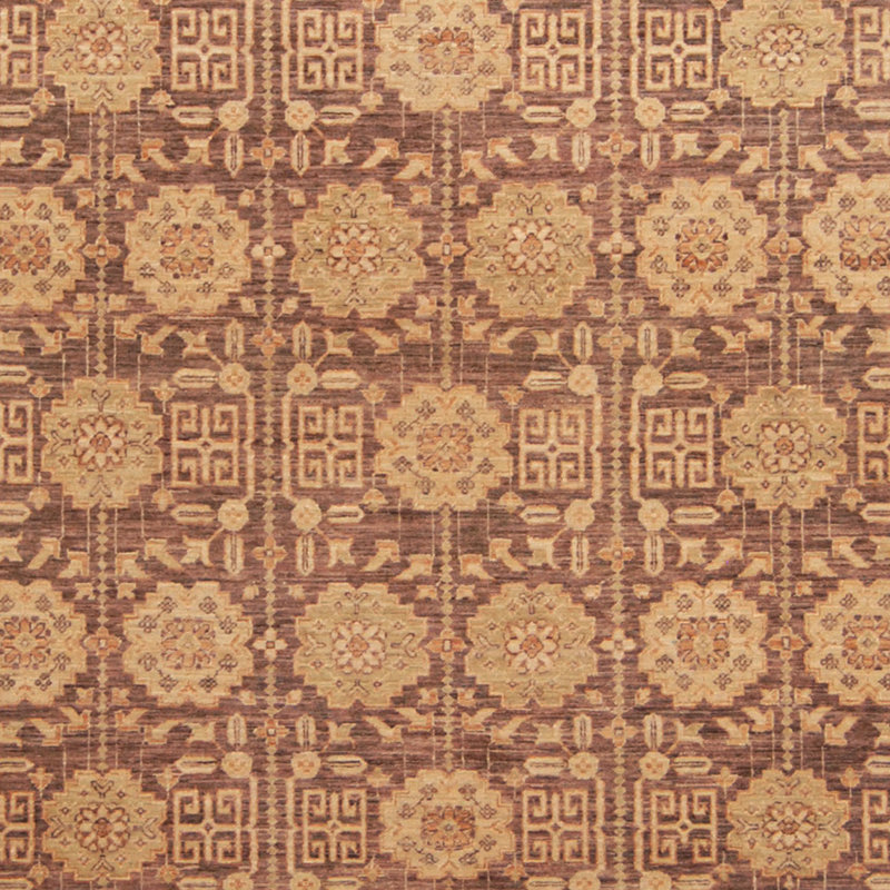 Tapis noué la brun clair/beige 8 pi x 9 pi en laine à la main one-of-kind Avina