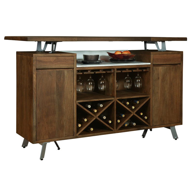 68'' Walnut Acacia Bar with Graphite Metal Legs