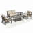 5-Piece Metal Patio Furniture Set, 4-Seat All-Weather Conversation Sofa With Coffee Table & End Table-2040295249-2040295250