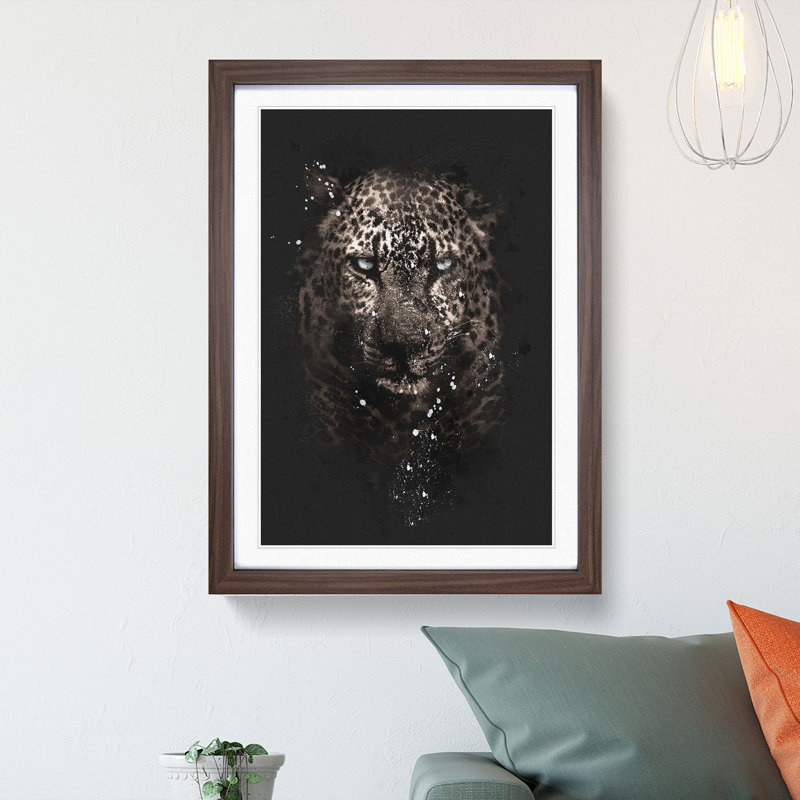 Leopard In The Dark Paint Splash - Picture Frame Graphic Art, Walnut Framed, 63cm H x 45cm W x 2cm D