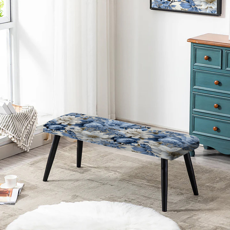 Banc rembourré floral noir Truong, Motif victorien de tranquillité de style bord de