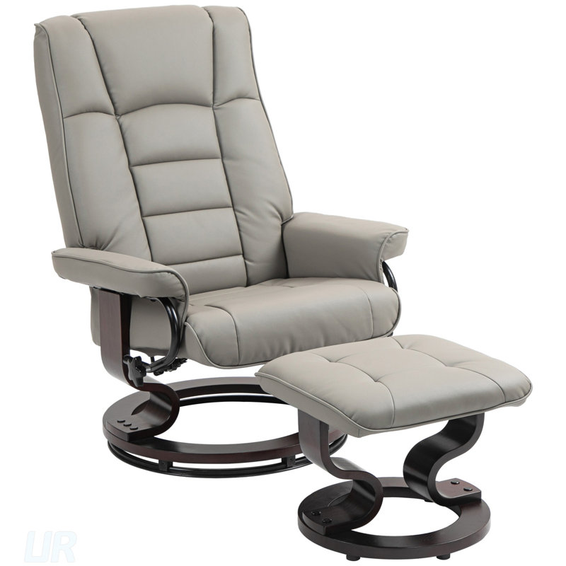 Swivel Recliner With Ottoman, Faux Leather High-Back Chair For Living Room And Bedroom Relaxation, Gray