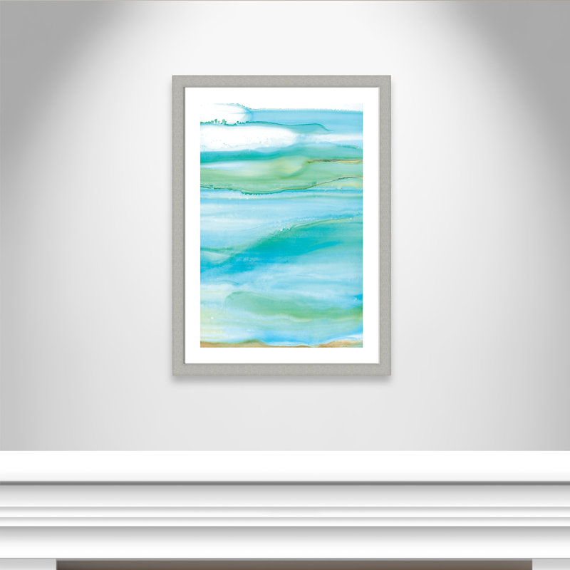 Coastal Abstract I - peinture encadrée, Encadrement argent brossé, H 37 po x l 27 po x P 1,25 po