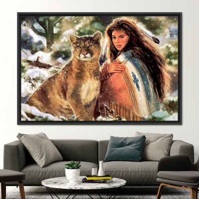 Native Woman And Big Cat, American Woman Artwork, Native Woman Poster, Lion Art Canvas, Indian Woman Printed, Woman And Lion Art Canvas,