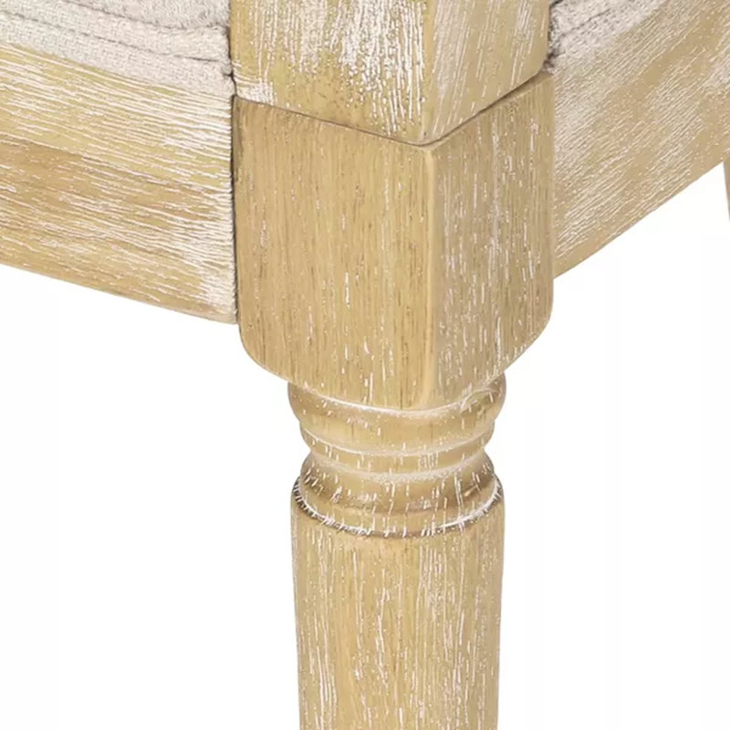Fauteuil d'appoint beige naturel avec attrait campagnard français et pieds rembourrés, structure en bois d'hévéa classique