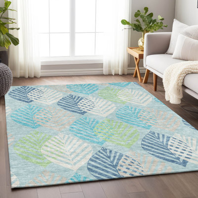 Premium Machine Washable Prisco Teal Rug