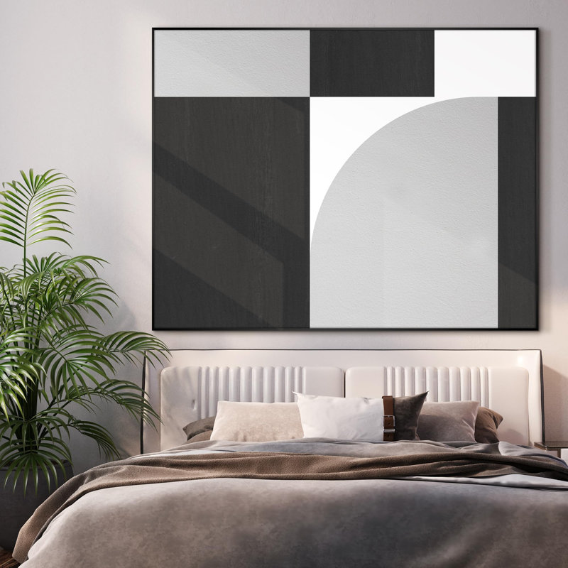 Très grande impression d'art mural encadré de formes géométriques noires et blanches minimalistes (assemblage de cadre requis)