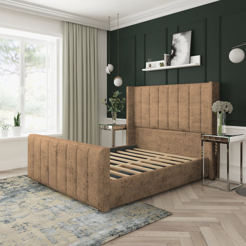 Willow Marble Upholstered Bed Frame, Stone, Double (4'6)