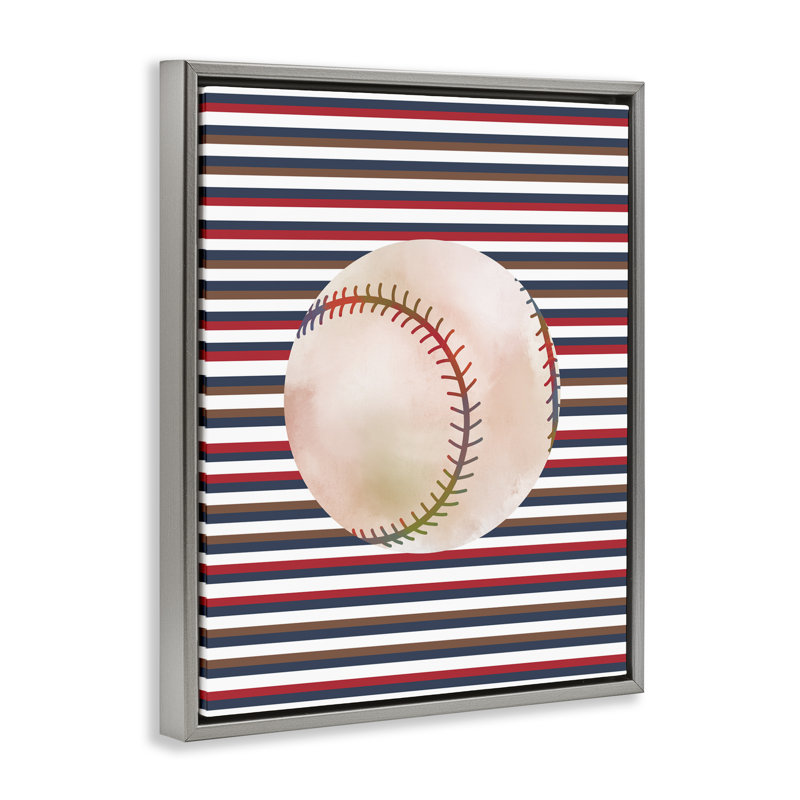 Stripes And Sports Baseball Floating Frame, design by Marcus Prime, Lustre Grey Floater Frame, 21" H x 17" W