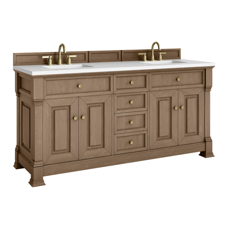 Brookfield 72'' W Double Vanity, White Zeus, Honey Oak