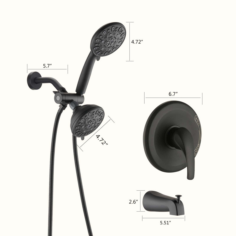 Complete Shower System with Rough in-Valve, Matte Black