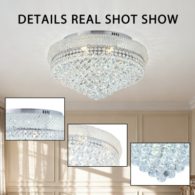 5-Light Crystal Chandelier Silver Flush Mount Ceiling Light Fixture Modern Chandeliers For Dining Room Living Room Bedroom