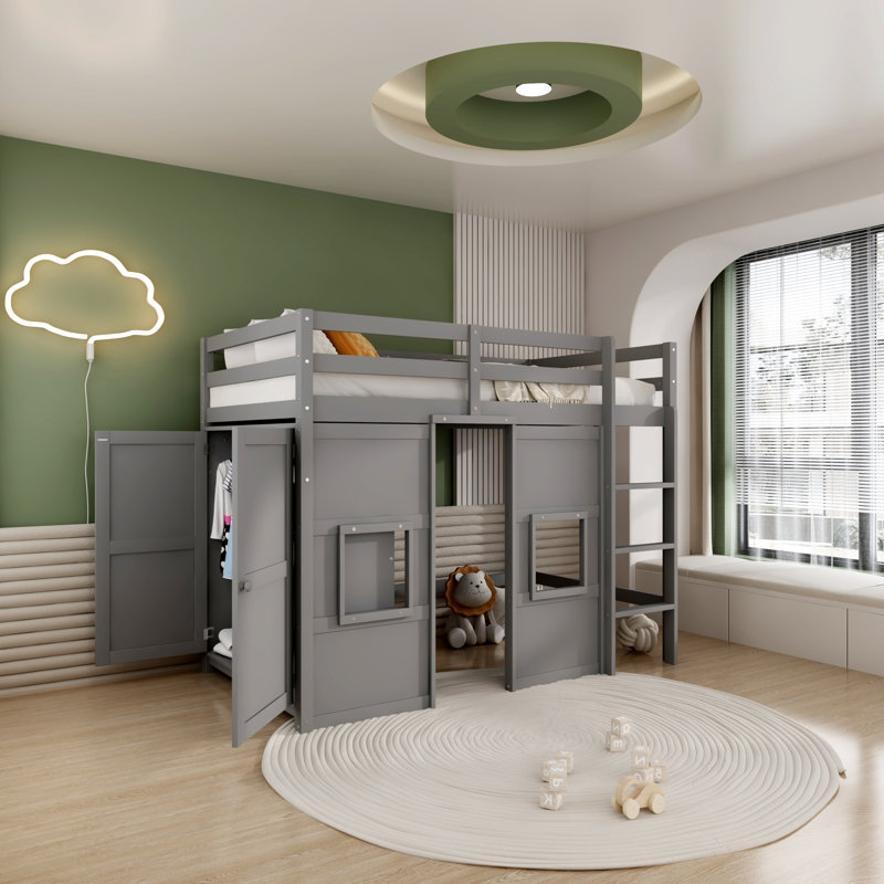 Lit mezzanine simple pour enfant Iliany, gris