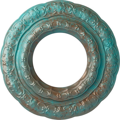 Endurathane Lisbon Ceiling Medallion, 15 3/8"OD x 7"ID x 1"P (Fits Canopies up to 7"), Hand-Painted Copper Green Patina Finish