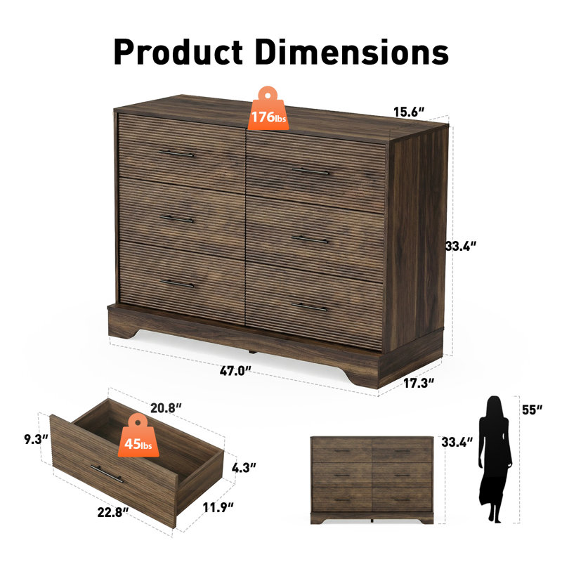 Margareta 6-Drawer Manufactured Wood and Metal Dresser, Brown