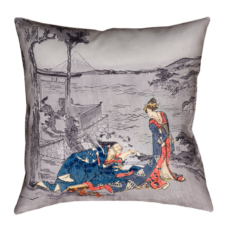 Housse de coussin Katsushika Hokusai, 26 po x 26 po, Bleu