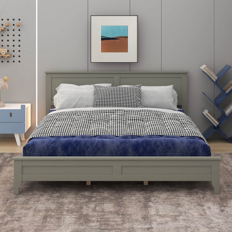 Modern Solid Wood Platform Bed, Gray, King