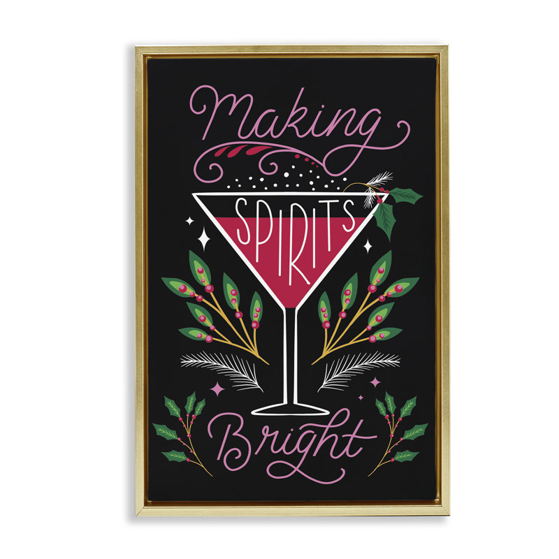«Made Spirits Bright Martini Canvas» par Louise Allen Designs, H 25 po x l 17 po x P 1,7 po, Cadre flottant métallique doré