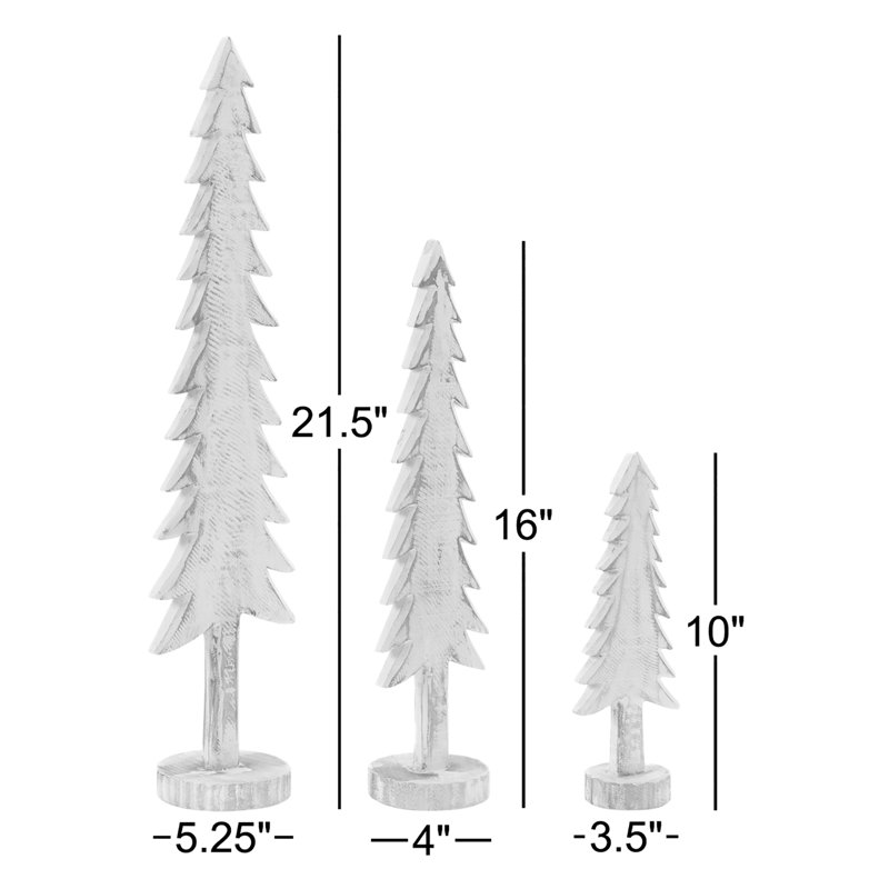 Ensemble de 3 sapins de table en bois, Blanc / Brun