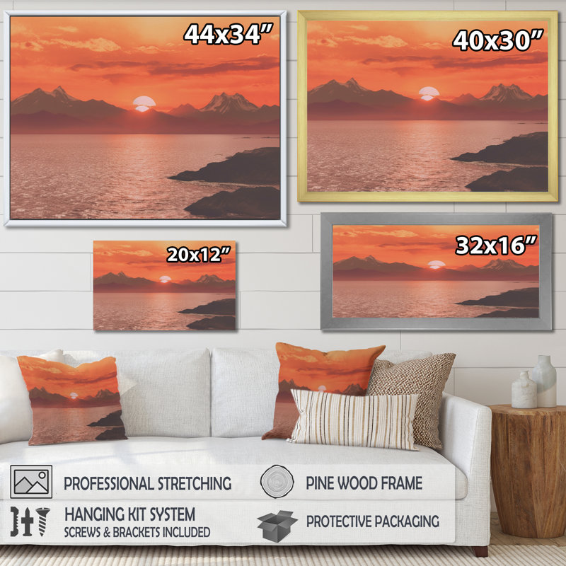 «Ocean Dreams Serene Sunset Over Quiet Ocean», reproduction d'art sur toile, H 24 po x l 32 po x P 1 po, Cadre flottant blanc