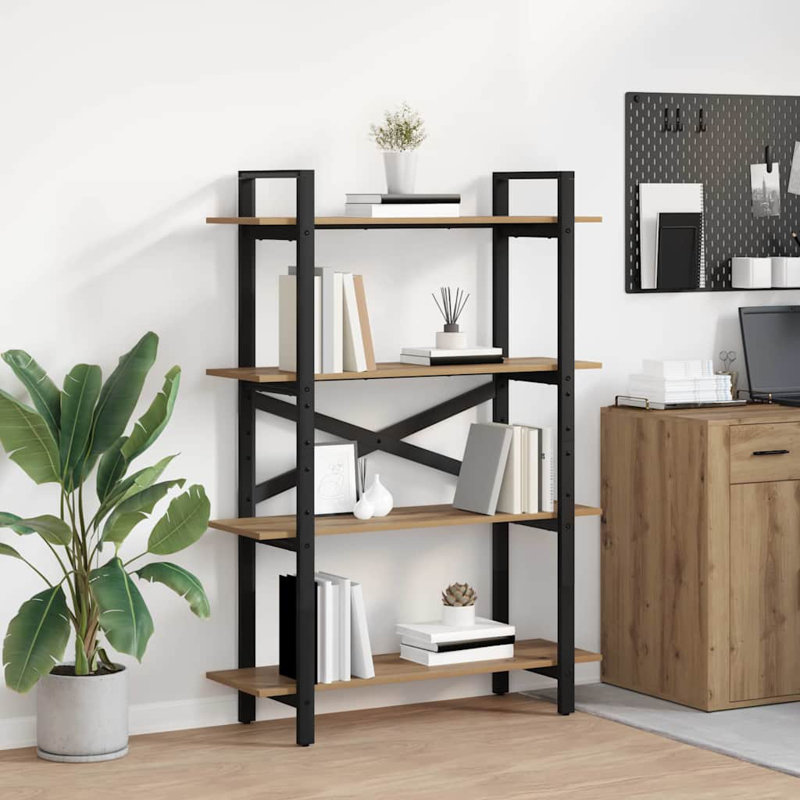 100cm W Steel Etagere Bookcase, Artisan Oak, (4 Shelves) 140cm. H x 100cm. W x 33.5cm. D