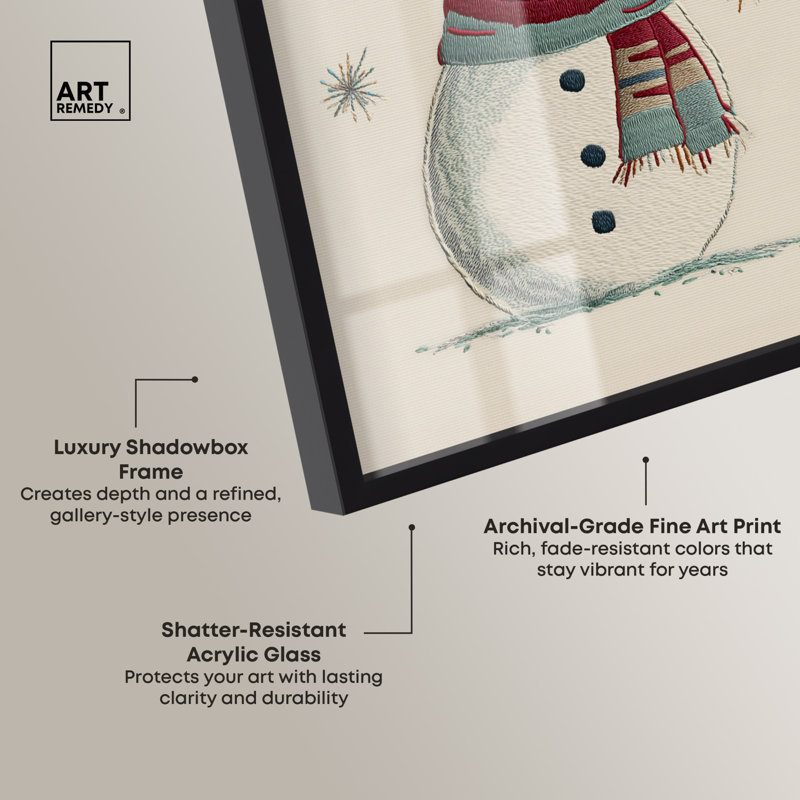 Décoration murale de Noël «Jolly Snowman Shadowbox» par Art Remedy, cadre noir, 11 x 16, H 16 po x l 11 po, Structure noire
