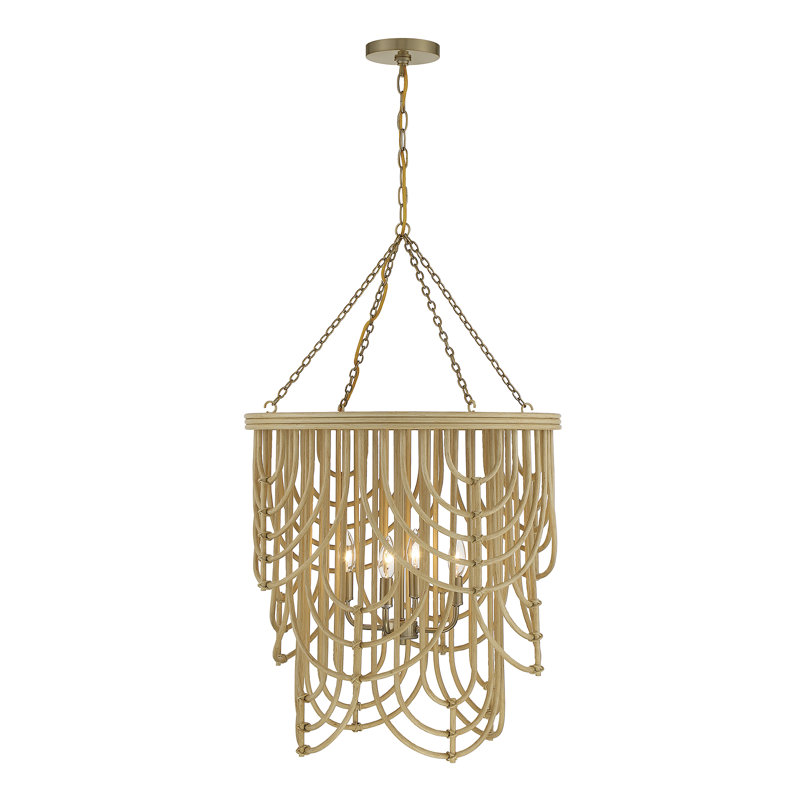 Bremen 4-Light Pendant in Warm Brass and Natural Rattan