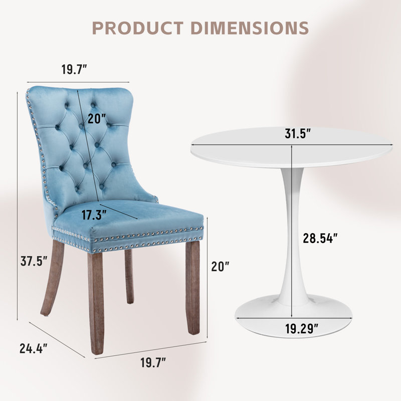 Ensemble de table de salle à manger rond avec 2 chaises , Bleu ciel / Brun, Blanc