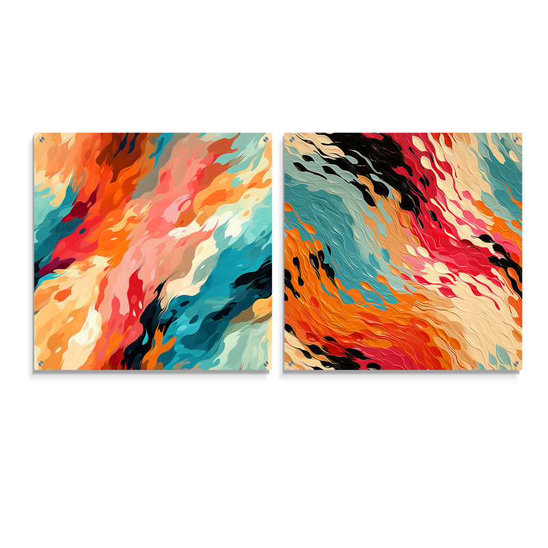 Dainel - Abstract Acrylic Wall Art Glass Set Of 2, H 36 po x l 73 po
