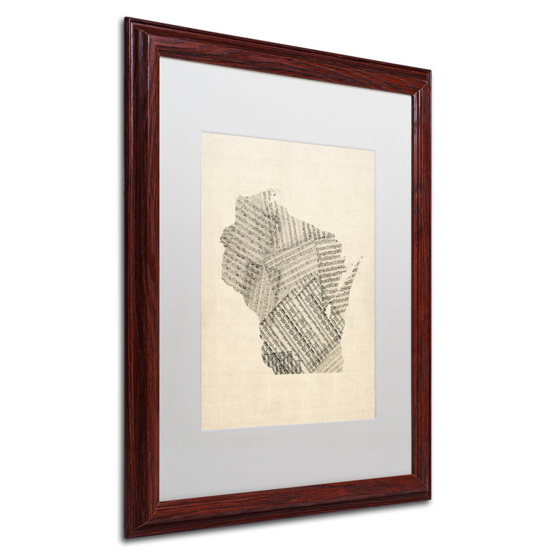 « old sheet music map of wisconsin' » par michael tompsett, impression sur toile encadrée, H 14 po x l 11 po x P 0,5 po