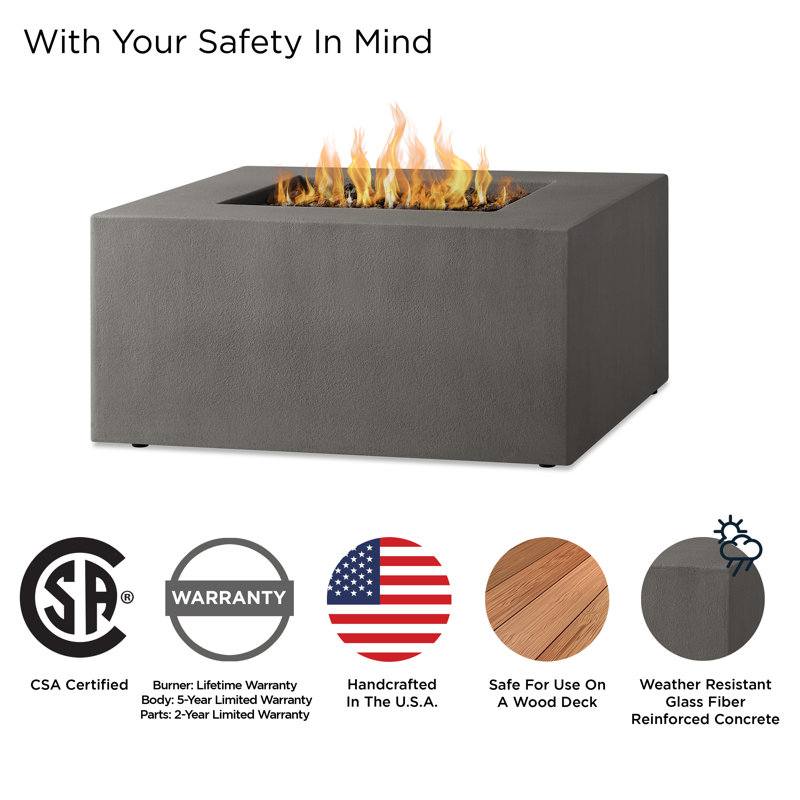 Estes Concrete Propane Fire Pit Table by Jensen Co., Carbon, 19" H x 40" W x 40" D, Propane