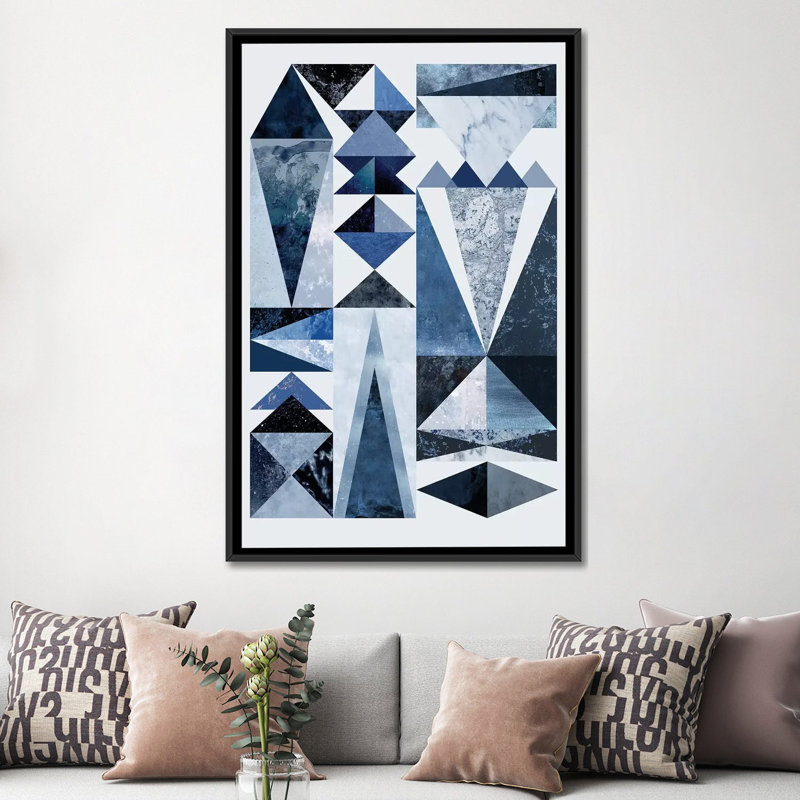 « blue shapes », reproduction d’impression sur toile tendue, H 26 po x l 18 po x P 1,5 po, Toile avec cadre noir