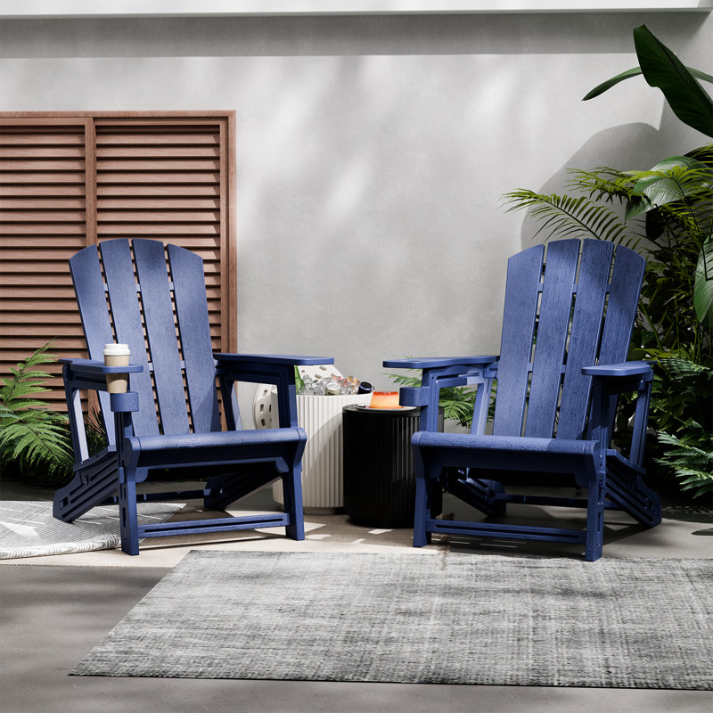Eight in a Set Adirondack Chair with Cup Holder All-Weather Reclining Chair for Patio Deck Backyard and Poolside, Navy