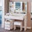 41" Large Sized Desktop Vanity Table + Cushioned Stool, Oversized Desktop, Large Touch Control Led Mirror, 3-Color Switch, Multi Layer High Capacity Storage Fashion Dresser-1318947905