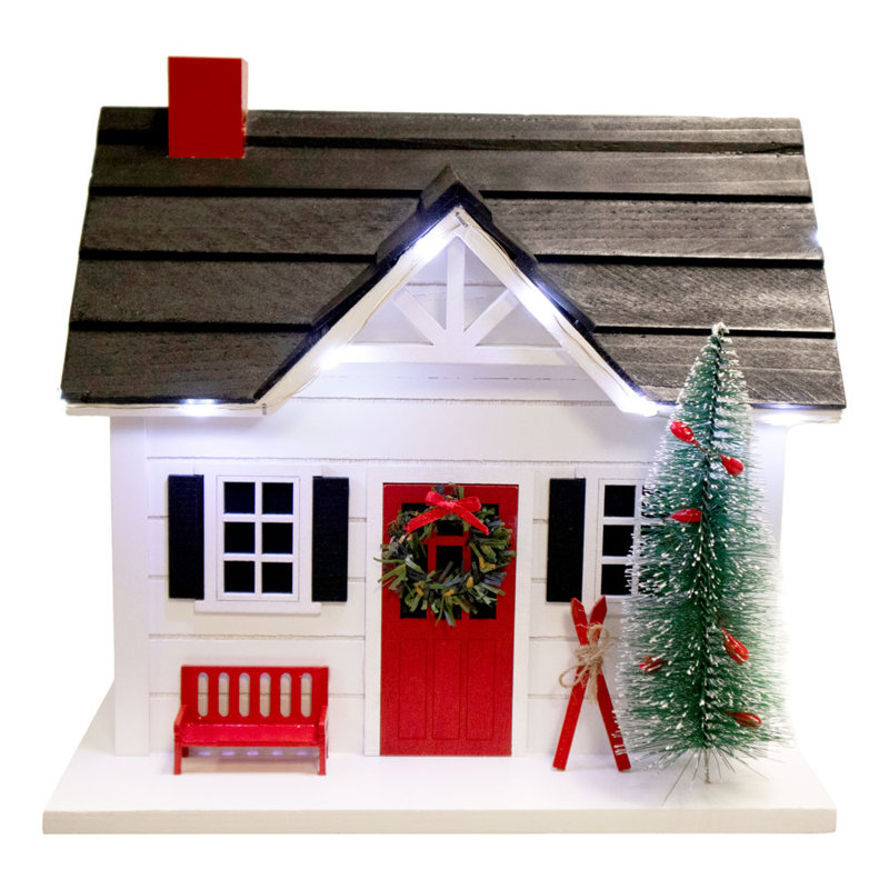 Holiday Offerings Ski House w/LED Lights 10 H x 10 W x 8 D Birdhouse